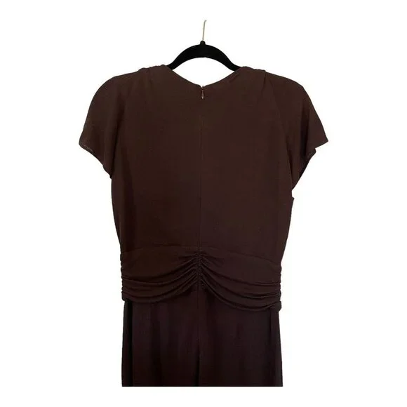 Escada Size M Gold Chain Link V-Neck Brown Jumpsuit Short Sleeve Designer